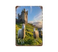 Castle Scottish Countryside Sheeps Metal Sign Art Poster Decor with Vintage Rust Iron Hanging Plate for Wall Decor Home Bedroom