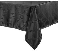 Castle Selection Decorator Tablecloth Intersecting Myrtle Leaves Pattern Jacquard Fabric Solid Color Spill Proof Table Cloth, 52" x 52", Black
