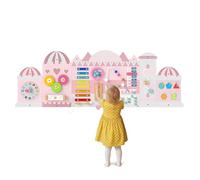 Castle Sensory Wall, 11 in 1 Wooden Montessori Busy Board Panel, Toddler Wall Mounted Activity Center, Educational Toys Learning Gift for Boys Girls (Pink)