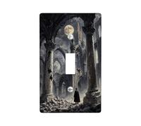 Castle Single Light Switch Cover Plate, Gothic Dark Moon Ruins None Gray Plastic Standard Size Switch Plate Decorative for Living Room Bedroom Home Office Decor (Single)