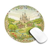Castle Small Mouse Pad, Fantasy Nature Trees Flowers Spring Green Round Rubber Smooth Aesthetic Mousepads for Desk Desk Decor for Office Home Dorm Laptop Round 8x8 Inch