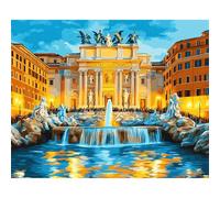 Castle Statue Fountain Paint by Number for Adults,with Framed DIY Oil Painting Kits on Canvas with Paint Brushes and Acrylic Pigment Art Painting for Home Decor Gift 40x50 cm