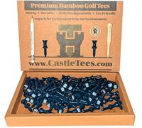 Castle Tees Official Blue 80 Tees x 38mm 1 ½ inch Blue Premium Bamboo Golf Tees Free Pitch Repair Tool, Ball Marker & Pencil. Twice the strength of regular bamboo very strong Great Golf Gift