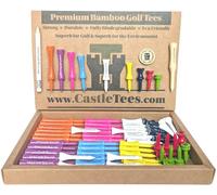 Castle Tees Official Mixed Set - 64 Tees Mixed Sizes/Colours Premium Bamboo Golf Tees with a Free Pitch Repair Tool, Ball Marker & Pencil. Twice the strength of regular bamboo A Great Golf Gift