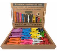 Castle Tees Official Mixed Value Set - 90 pcs Mixed Sizes/Colours Premium Bamboo Golf Tees with Free Pitch Repair Tool, Ball Marker & Pencil. Twice the Strength of Regular Bamboo Tees Great Golf Gift