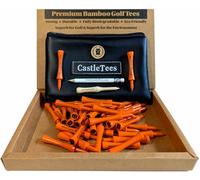 Castle Tees Official Orange Box - 40 pcs x 70mm 2 ¾ inch Orange Premium Bamboo Golf Tees in a Zip Tee Bag, Free Pitch Repair Tool, Ball Marker & Pencil. Super Strong Tees & A Great Golf Gift