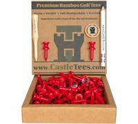 Castle Tees Official Red 80 Tees Extra Value Pack x 32mm 1 ¼ inch Red Premium Bamboo Golf Tees + Free Pitch Repair Tool, Ball Marker & Pencil. Twice the strength of regular bamboo Great Golf Gift.