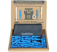 Castle Tees Official Sky Blue Box - 40 pcs x 55mm Sky Blue Premium Bamboo Golf Tees in a Zip Tee Bag, Free Pitch Repair Tool, Ball Marker & Pencil. Super Strong Tees & A Great Golf Gift