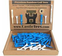 Castle Tees Official Sky Blue Tees 50 pcs x 55mm + Red Tees 40 pcs x 32mm Premium Bamboo Golf Tees with a Free Pitch Repair Tool, Ball Marker & Pencil. Very strong Great Golf Gift.