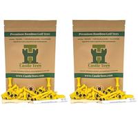 Castle Tees Official Yellow 2 Pack 100 pcs x 45mm 1¾ inch Premium Bamboo Golf Tees with a Free Pitch Repair Tool, Ball Marker & Pencil. Twice the strength of regular bamboo very strong Great Golf Gift