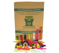 Castle Tees Original Mixed Set - 64 pcs Mixed Sizes/Colours Premium Bamboo Golf Tees with a Free Pitch Repair Tool, Ball Marker & Pencil. Twice the strength of regular bamboo A Great Golf Gift