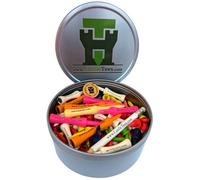 Castle Tees Original Mixed Set - 72 Tees Mixed Sizes/Colours Premium Bamboo Golf Tees in a Tin with Free Pitch Repair Tool, Ball Marker & Pencil. Twice the strength of regular bamboo Great Golf Gift