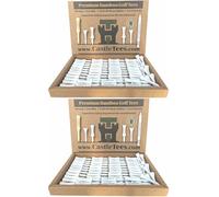 Castle Tees White 2 Pack - 100 pcs x 51mm 2 inch White Premium Bamboo Golf Tees + Free Pitch Repair Tool, Ball Marker, Pencil & 42mm Tees. Twice Strength of Regular Bamboo Very Strong. Great Golf Gift