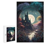 Castle Under The Moonlit Sky - Wooden Picture Puzzle for Grown-Ups, 1000 PCS, Winter Gift - to Assemble, Frame And Display