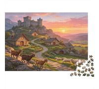 Castle Village Landscape 1000 Piece Jigsaw Puzzle Paper Puzzle Game for Adults Scenic Sunset Relaxing Family Focus Home Gift 70x50cm/1000pcs