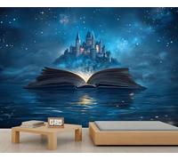 Castle Wallpaper, Blue Starry Night Large Mural, Fantasy Galaxy Mural Wallpaper for Bedroom, Castle Wall Mural - 100x70cm (Not Peel n' Stick)