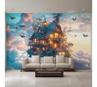 Castle Wallpaper for Living Room, Fairy Tale Cloud Wall Mural for Bedroom 500x350 cm, Non-Woven Photo Wallpaper, Home Decor D&O67