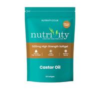 Castor Oil 500mg Soft Gels | Intestinal Help | Constipation Relief | Healthy Hair & Skin | Halal | Gluten & Dairy Free | 4 Months Supply | Made in The UK to GMP Standards by Nutrivity (120)