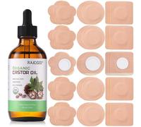 Castor Oil Belly Button Patch Set - 60pcs Castor Oil Patches in 3 Shapes with 4oz Organic Cold-Pressed Castor Oil Glass Bottle - Disposable, Leakproof, Skin-Friendly Castor Oil Pack Wrap