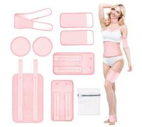 Castor Oil Pack Wrap Kit- 9pcs Reusable Castor Oil Pack- Pink Adjustable Belt Organic Castor Oil Pack for Liver Detox Organic、Aid Sleep Digestive -Machine Washable Anti Oil Leak（Oil Not Included）