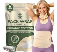 Castor Oil Pack Wrap Organic Cotton Flannel, 6 Pcs Castor Oil Wrap Compress for Stomach Neck Breast Knee, Reusable Pads for Liver Detox, Anti Oil Leak (Oil Not Included)