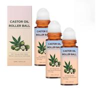 Castor Oil with Rose Quartz Roller, Fine Lines Smoothing & Hair Skin Nails Hydrating Quartz Ball Massage Care Oil, Eye Brightening Cold Pressed Nourishing Roll-On Serum, Dry Dull Portable Serum (3PCS)