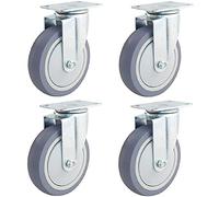 Castor Set of 4 Caster Wheels 100mm Heavy Duty Swivel Casters No Noise Rubber Plate Castors with Brake for Furniture Carts Load Capacity 390KG