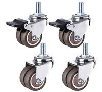 castor wheel, Swivel Double Wheel Threaded Stem Casters M12x25mm Rubber Wheels Pack Of 4 Multiple Sizes(Brake+universal,38mm/1.5in)