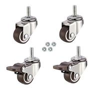 Castor Wheels 1.5 Inch M8/M10 Thread Universal Swivel Caster With Brake Silent Rubber Furniture Casters For Carpet Hardwood & Tile Floors 4 Pack 120Kg Load Capacity