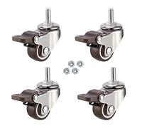Castor Wheels 1.5 Inch Rubber Swivel Caster With Brake 4 Pack Universal M8/M10 Thread Replacement For Furniture Trolley Silent Movement 120Kg Load Capacity Ideal For Carpet Hardwood Tiles