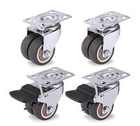 Castor Wheels 4pcs 2 Inch Brake Swivel Caster Wheels For Trolley Pallet Universal Mute Soft Rubber Heavy Duty Rollers Furniture Hardware(Brake and No Brake,2 inch)