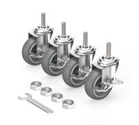 Castor Wheels 75mm with Brakes Stem Castors Set of 4 Heavy Duty, M10 x 1.5 x
