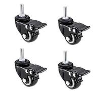 Castor Wheels Heavy Duty 4 Pcs Threaded Stem Caster Wheel Rotation Polyurethane Wheel Swivel Heavy Duty Double Bearing No Noise With BrakeBlack(M12)(M12)