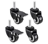 Castor Wheels Heavy Duty 50mm Swivel Stem Caster for Furniture,Bolt | M8,M10,M12 X25mm,360° Black With Brake,Heavy Rubber Replacement Castor,4 Pcs Load Bearing 15