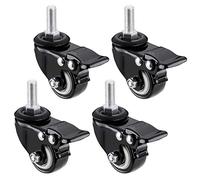 Castor Wheels Heavy Duty 50mm Swivel Stem Caster for Furniture,Bolt | M8,M10,M12 X25mm,360° Black With Brake,Heavy Rubber Replacement Castor,4 Pcs Load Bearing 15