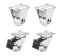Castor Wheels Heavy Duty, Pack Of 4 Transparent Swivel S For Furniture,Small Moving Caster Trolley Polyurethane Pu,Diameter 35Mm,With Fixing Plate And Ball Bearings,With(Standard+Brake)