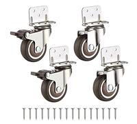 Castor Wheels Heavy Duty small Swivel Trolley Furniture Caster, Wheel diameter: 25mm, Loadable weight (single): 13KG, L-Clip Side Mount Plate, 2 with brakes + 2 without brakes, grey