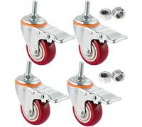 Castor Wheels Heavy Duty Swivel Stem Wheel Set of 4 Pcs Threaded Screw Thickened Polyurethane Double Ball Bearings for Workbenches Machinery Caster