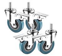 Castor wheels Set of 4 M10 M12 Threaded Stem, 2.5in 3in with Dual Locking Brakes, Replacement Foot Wheel for Moving Silent Table Trolley Workbenchm1 m12(Brake,75mm(3in) m10)