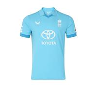 Castore England Cricket Men's ODI Replica Short Sleeve Shirt, Blue Attoll, XXL