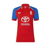 England Cricket Women's T20 Replica Short Sleeve Shirt, Red Fiery, 14