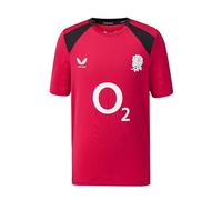 Castore England Rugby Unisex Performance Short Sleeve Tee, Persian Red Black, 11 Years