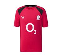 Castore England Rugby Unisex Performance Short Sleeve Tee, Persian Red Black, 9 Years