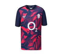 Castore England Rugby Unisex Pre Match Short Sleeve Jersey, Peacoat/Dive Pink, 11 Years