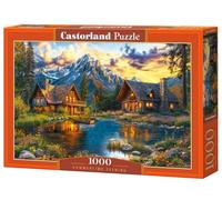 CASTORLAND 1000 Piece Jigsaw Puzzles, Summertime Evening, Cozy Mountain Cabins, Peaceful Beauty, Sunset, Adult Puzzle, C-105397-2