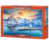 CASTORLAND 1000 Piece Jigsaw Puzzles, Sunrise on Sakrisøy, Lofoten, Norway, Majestic Mountains, Stunning Arctic Sunset, Adult Puzzle, C-105366-2