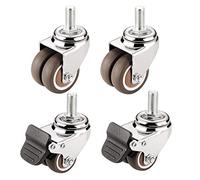 castors 1.5" / 2 Inch Furniture Casters M12 Thread Twin Wheel Silent Rubber Replacement Wheels With Brake Universal Swivel Heavy Duty Stem Casters 220KG Load For Table Chair Bed 4 Packs -screw