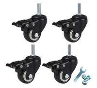 Castors Pack Of 4 Black Threaded Stem Swivel Caster Wheels 50mm PU Multiple Sizes 140kg Load(Brake,M8)