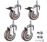 Castors, Pack Of 4 M12x25mm Threaded Stem Casters TPE Rubber With Brake And Universal(Brake+universal,75mm/3in)