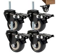 Castors Set of 4, M8 x 25 mm Castors with Brakes, Heavy Duty 50 mm Wheels for Furniture, 360° Swivel No Floor Marks Silent Castor for Furniture, Up to 70KG Metal Wheel for Cabinet, Trolley, Chair